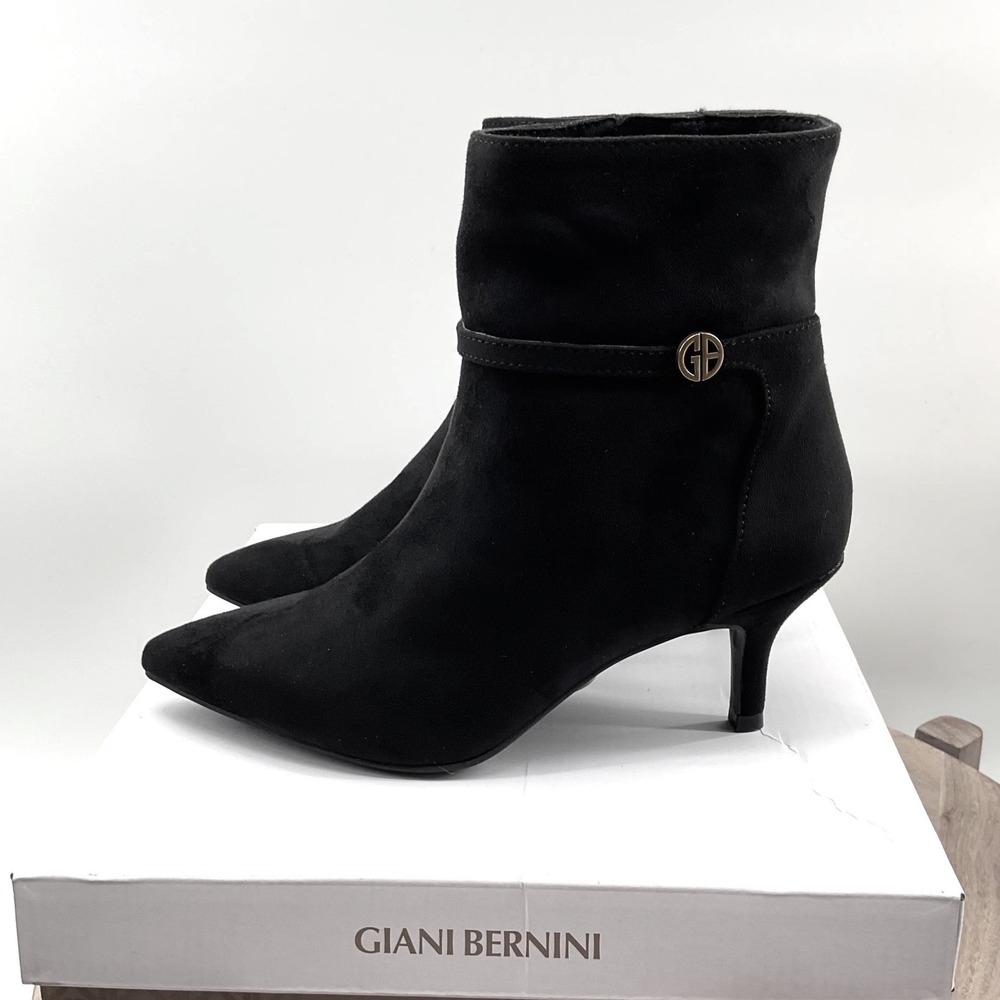 Giani‎ Bernini Caminnaf Womens Black Fabric Pointed Toe Kitten Heel Booties 6.5M